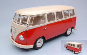 VW T1 Bus Red W/Cream Roof scala 1:18 Welly