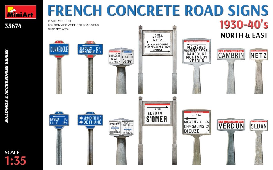 French Concrete Road Signs 1930-40 North & East Kit 1:35 DS Modellismo French Concrete Road Signs scala 1:35