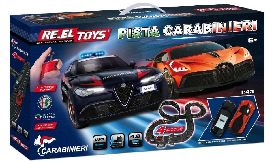 Pista A.R.Giulia Q4 Carab.+Bugatti Divo Mt 4,8 C/Turbo-Contag.-Luci1:43 RE.EL.Toys 1:43 DS Modellismo Pista A.R.Giulia Q4 scala 1:43