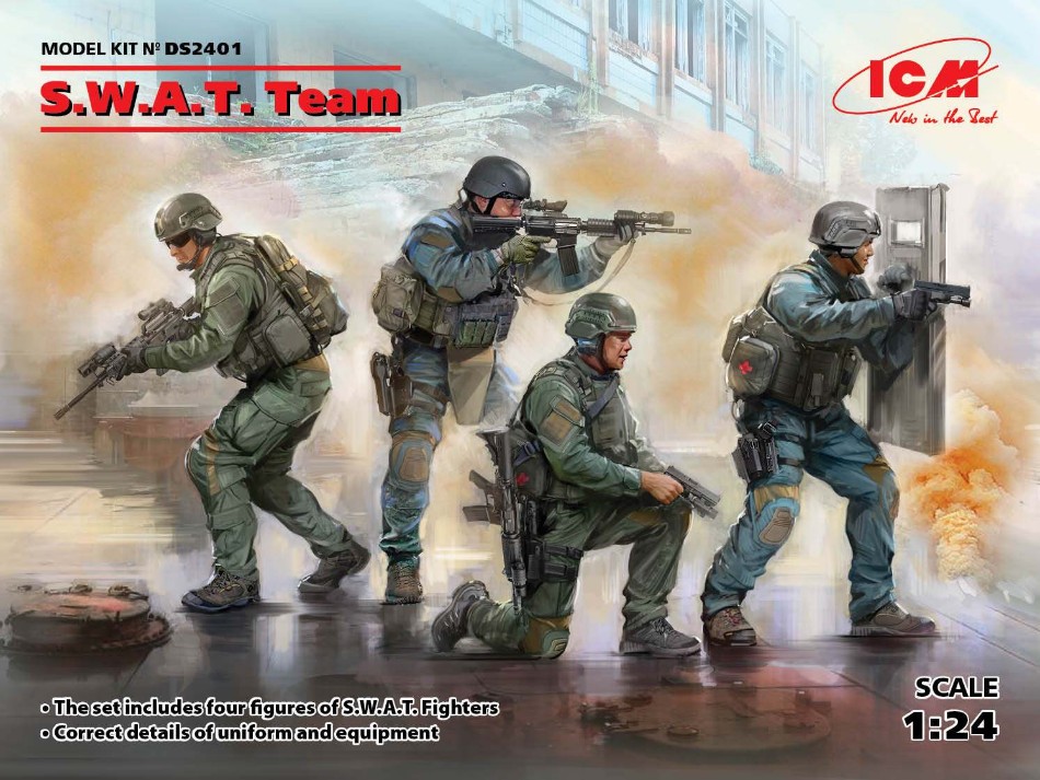 S.W.A.T. Team (4 Figures) Kit 1:24 DS Modellismo S.W.A.T. Team (4 Figures) Kit scala 1:24 ICM