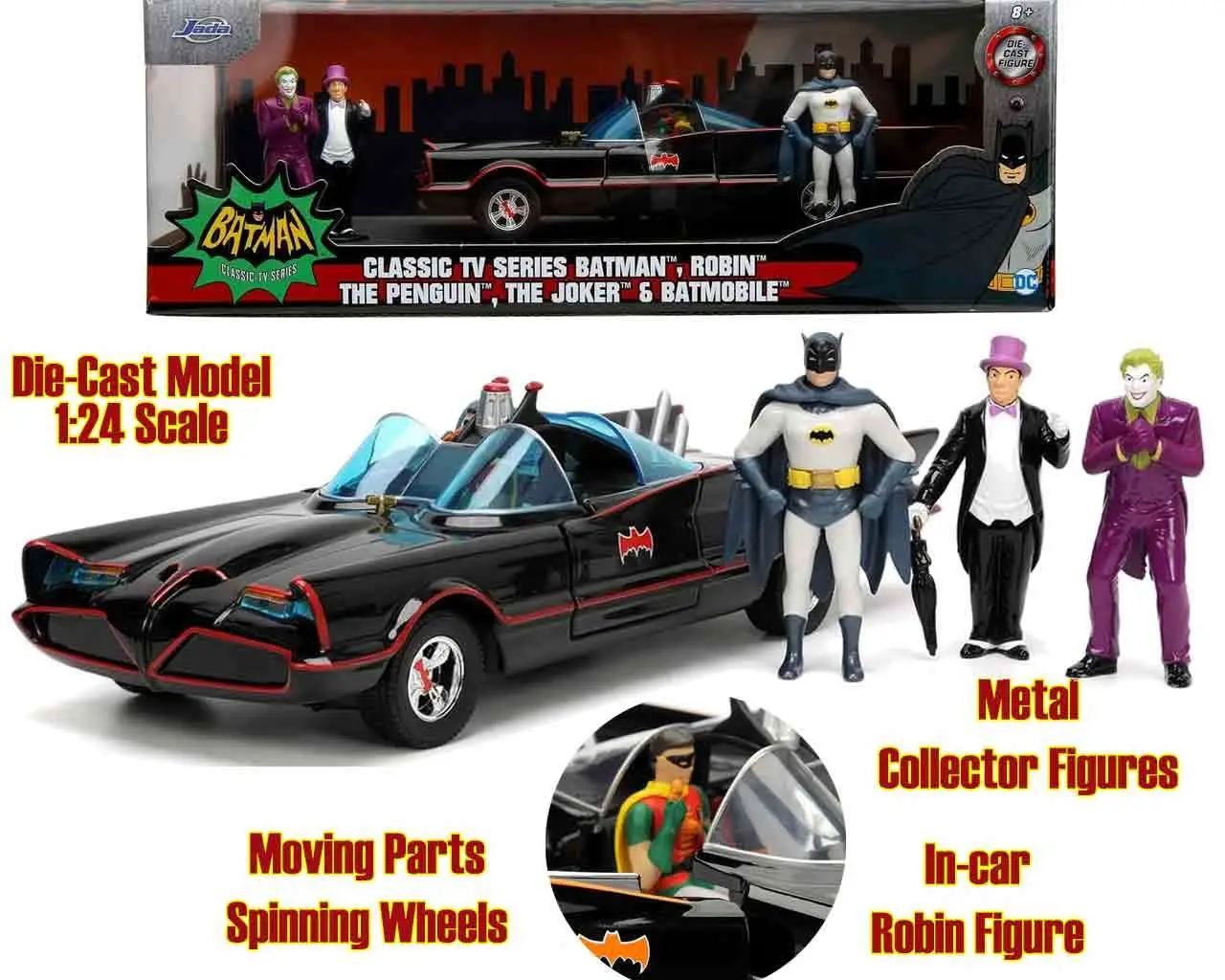 Batman 1966 Batmobile with Characters Die-Cast Model 1/24 Deluxe Edition DS Modellismo Batman 1966 Batmobile scala 1/24
