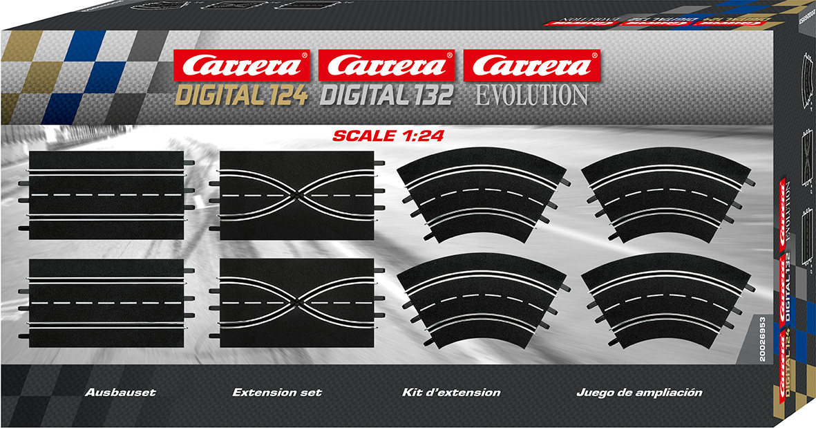 Set di estensione I (2 rettilinei standard, 2 incroci corsia, 4 curve 1/60°) DS Modellismo Set di estensione I scala 1/60 CARRERA