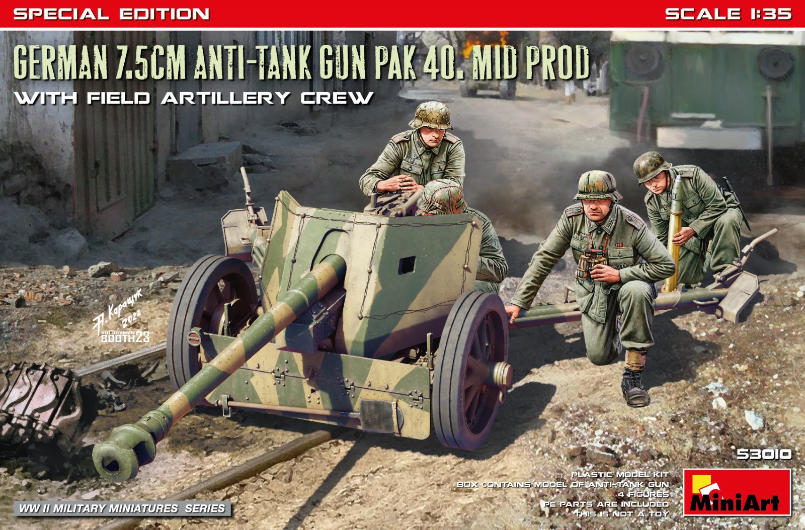 1/35 German 7.5 cm Anti-Tank Gun PaK 40. Mid Prod with Field Artillery Crew. edizione speciale DS Modellismo German 7.5 cm Anti-Tank Gun PaK scala 1/35