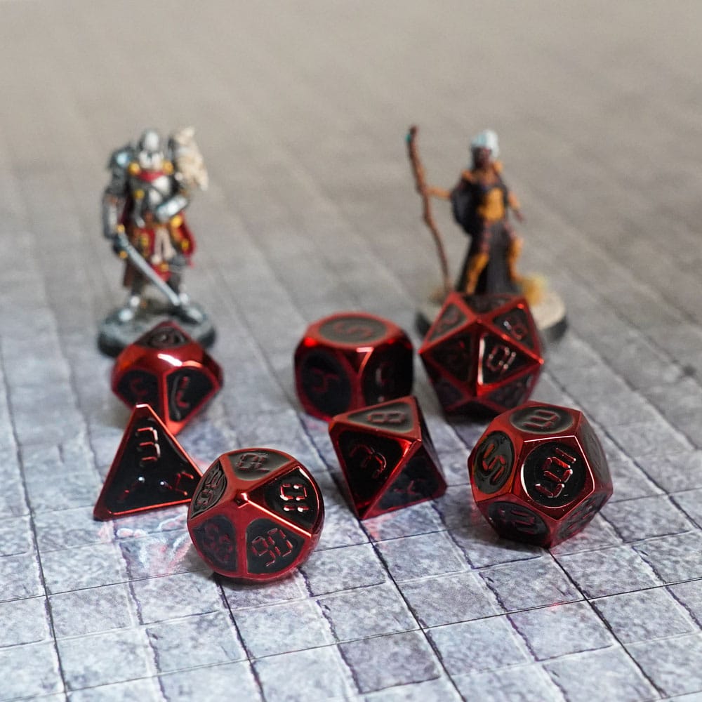 FanRoll Dice Set Red with Black Enamel (7) DS Modellismo FanRoll Dice Red with Black Enamel (7)