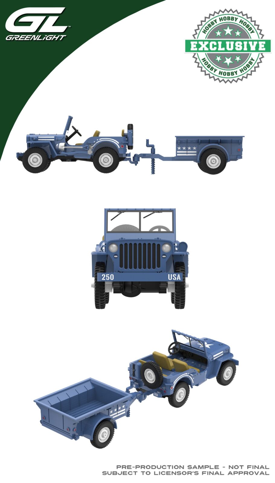 1943 Willys MB Jeep con Cargo Trailer e Figura Military Pin-Up Girl - America 250 Edition DS Modellismo 1943 Willys MB Jeep Cargo Trailer scala 1:64
