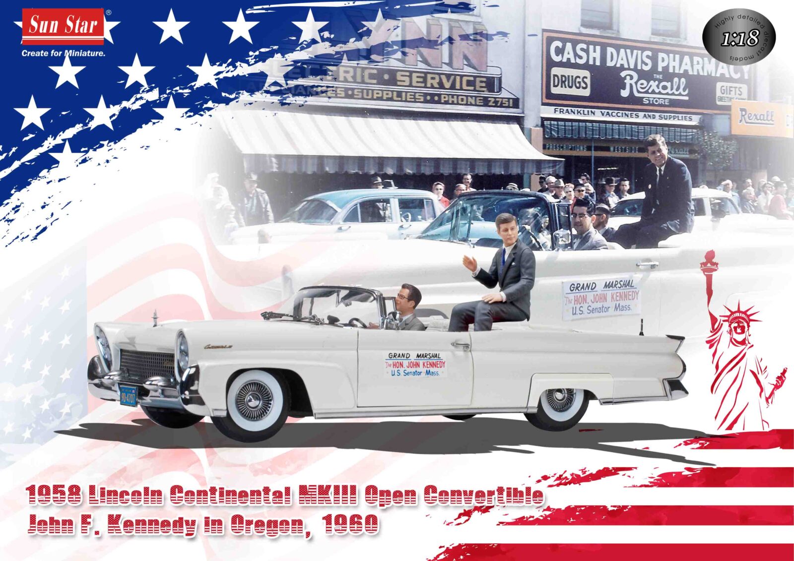 1958 Lincoln Continental MKIII Open Convertible - John F. Kennedy in Oregon, 1960 DS Modellismo 1958 Lincoln Continental MKIII scala 1:18