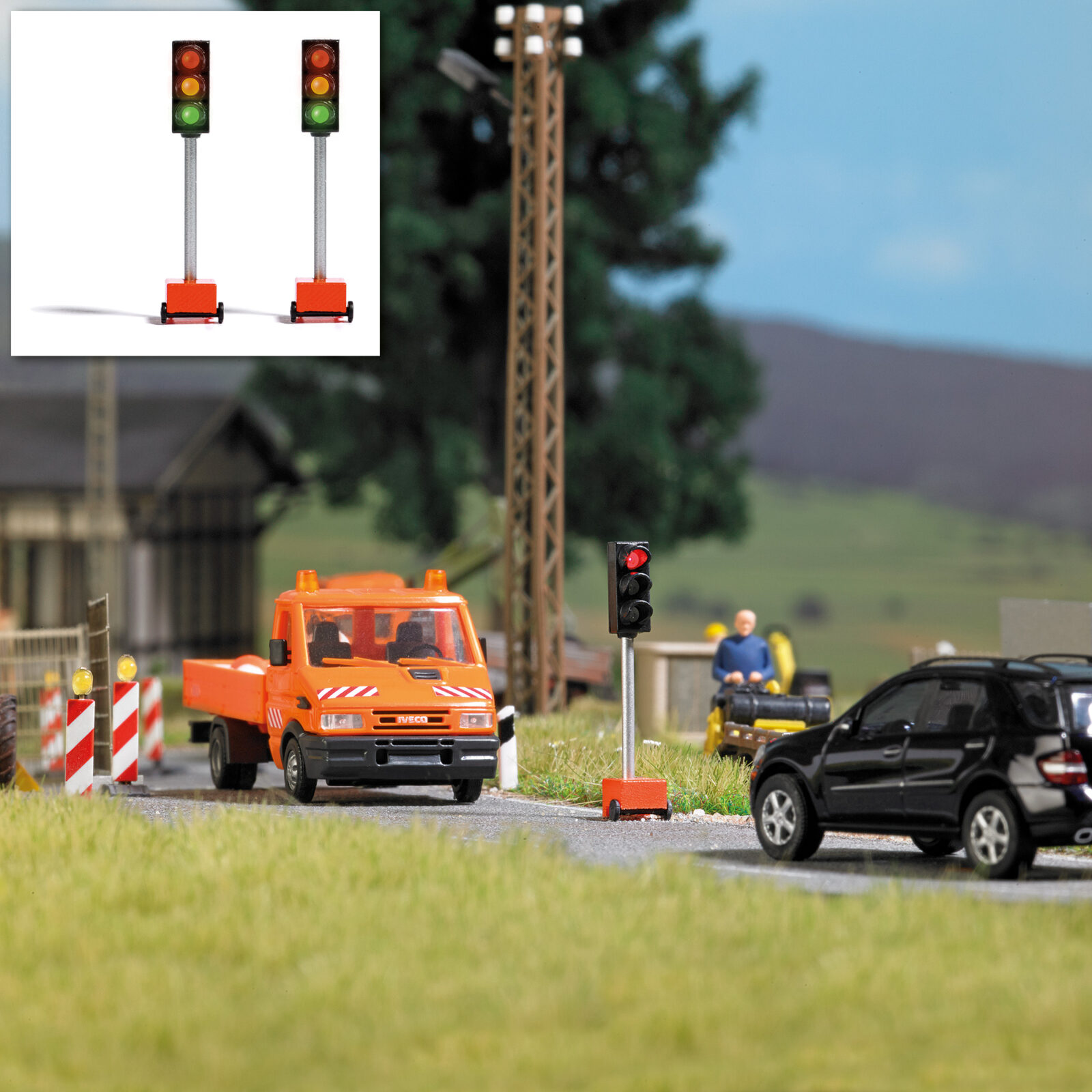 2 semafori da cantiere Scala H0 DS Modellismo 2 semafori da cantiere scala H0 Busch