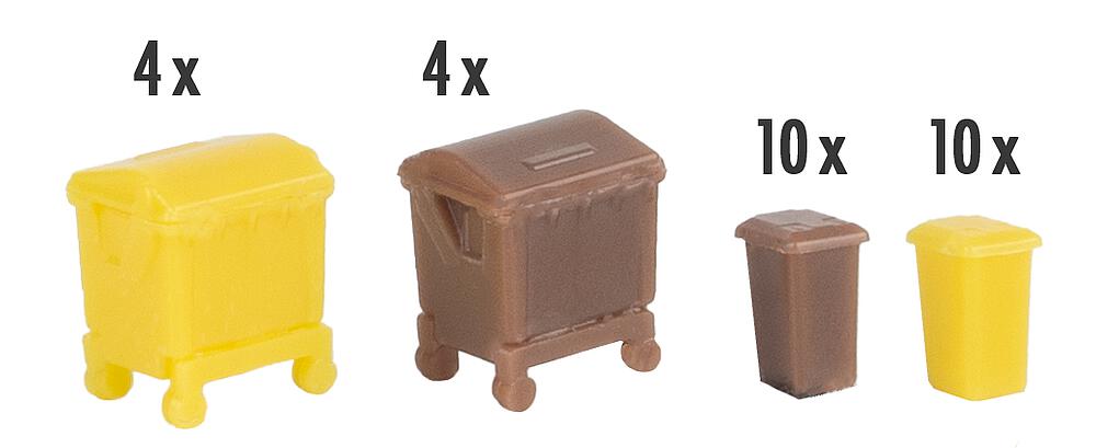 Set di bidoni della spazzatura, marrone e giallo Scala N DS Modellismo Set di bidoni della spazzatura, scala N